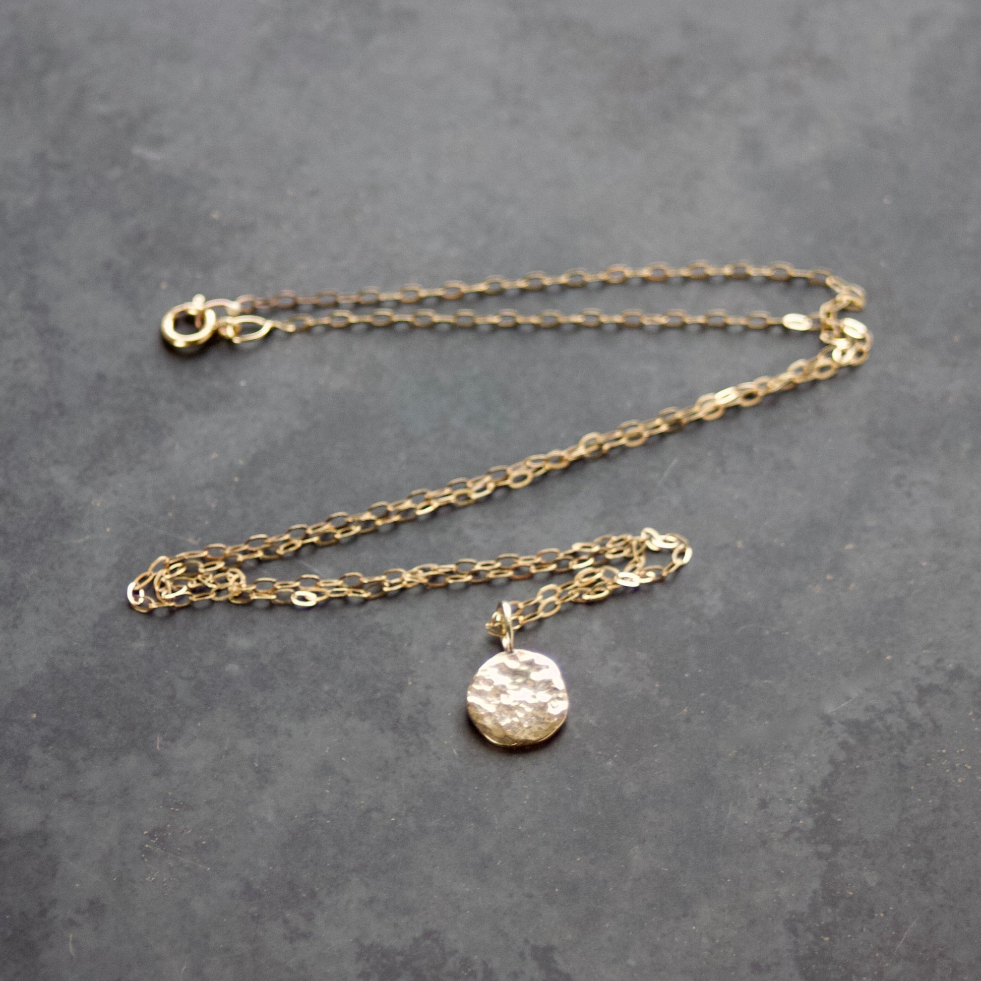 Solid Recycled 9ct Gold Hammered Disc Pendant Necklace image 2