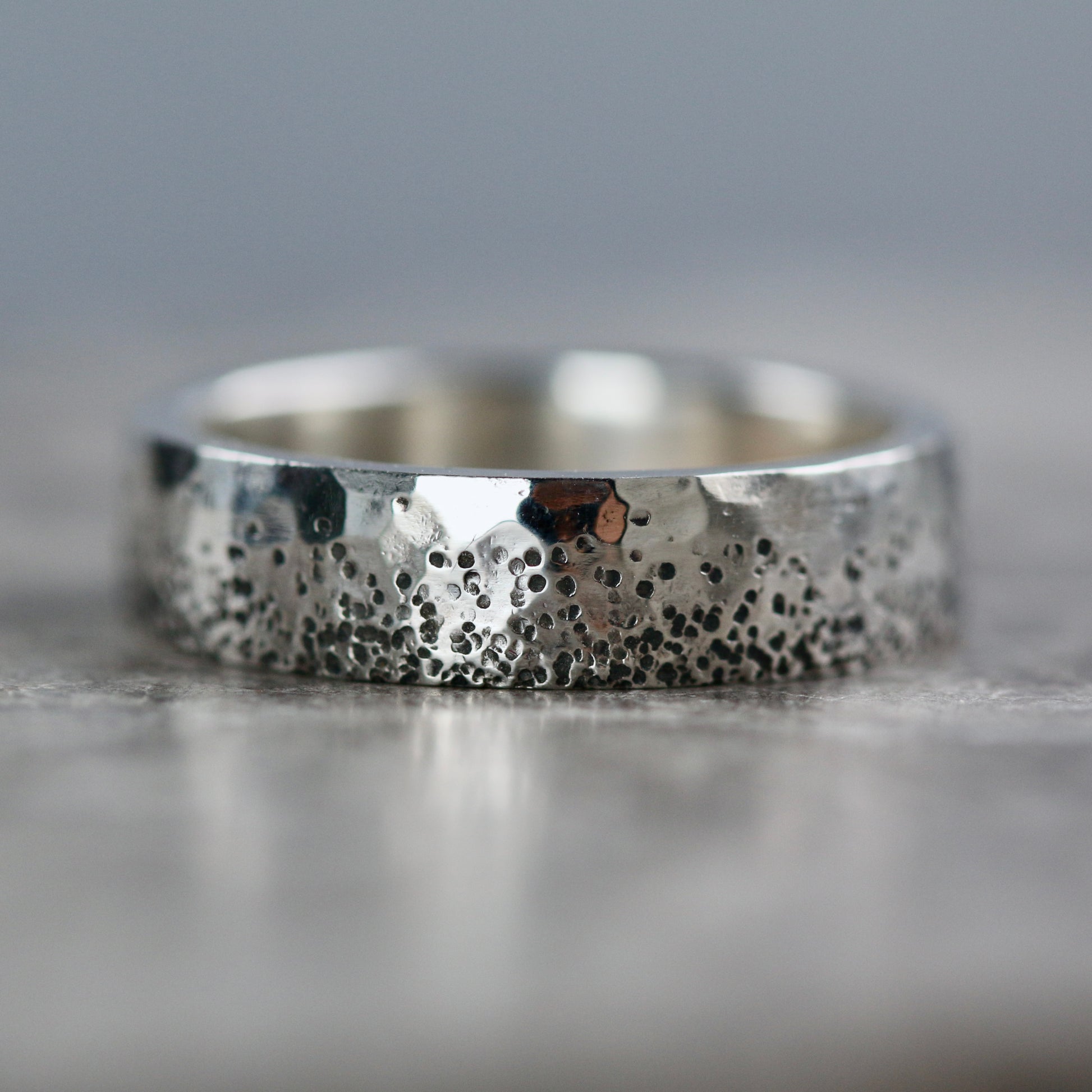 Oxidised Silver Stipple Textured 5mm Wide Ring image 2