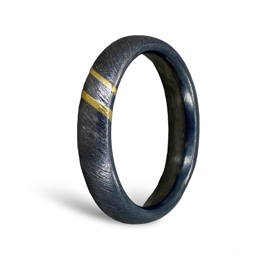 Oxidised Silver & Gold Keum Boo Diagonal Textured Ring image 0