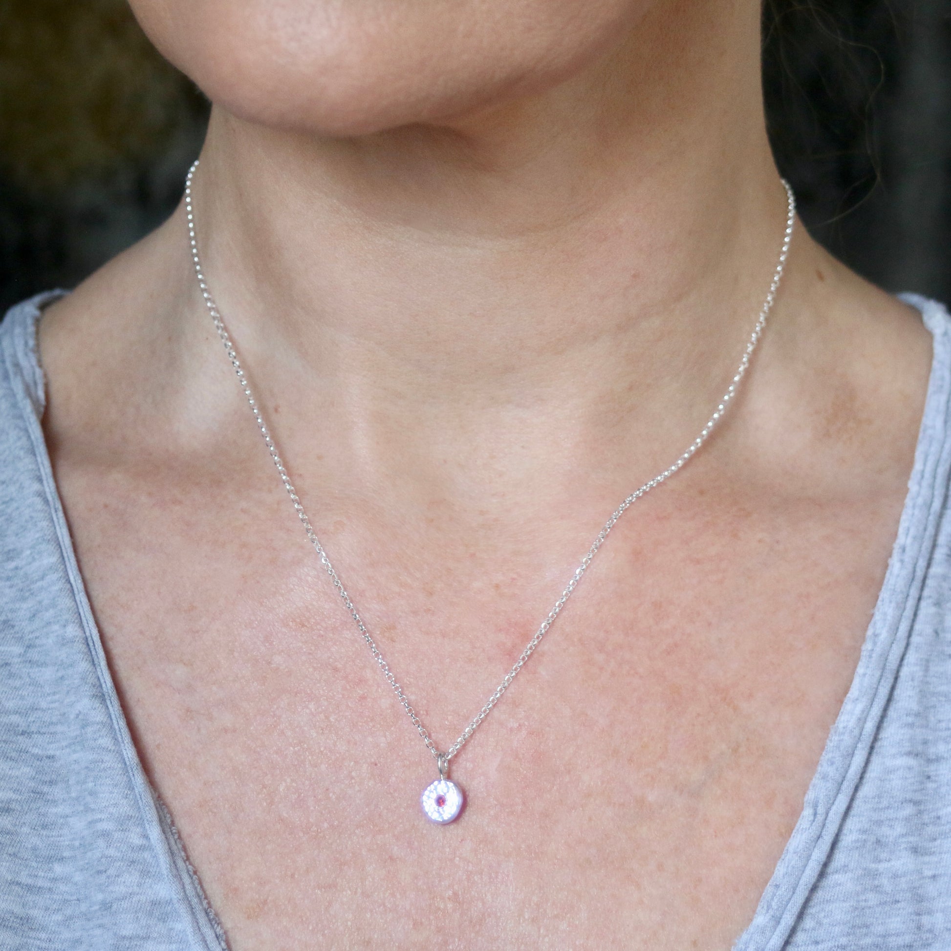 Solid Silver Pebble & Pink Sapphire Pendant Necklace image 1