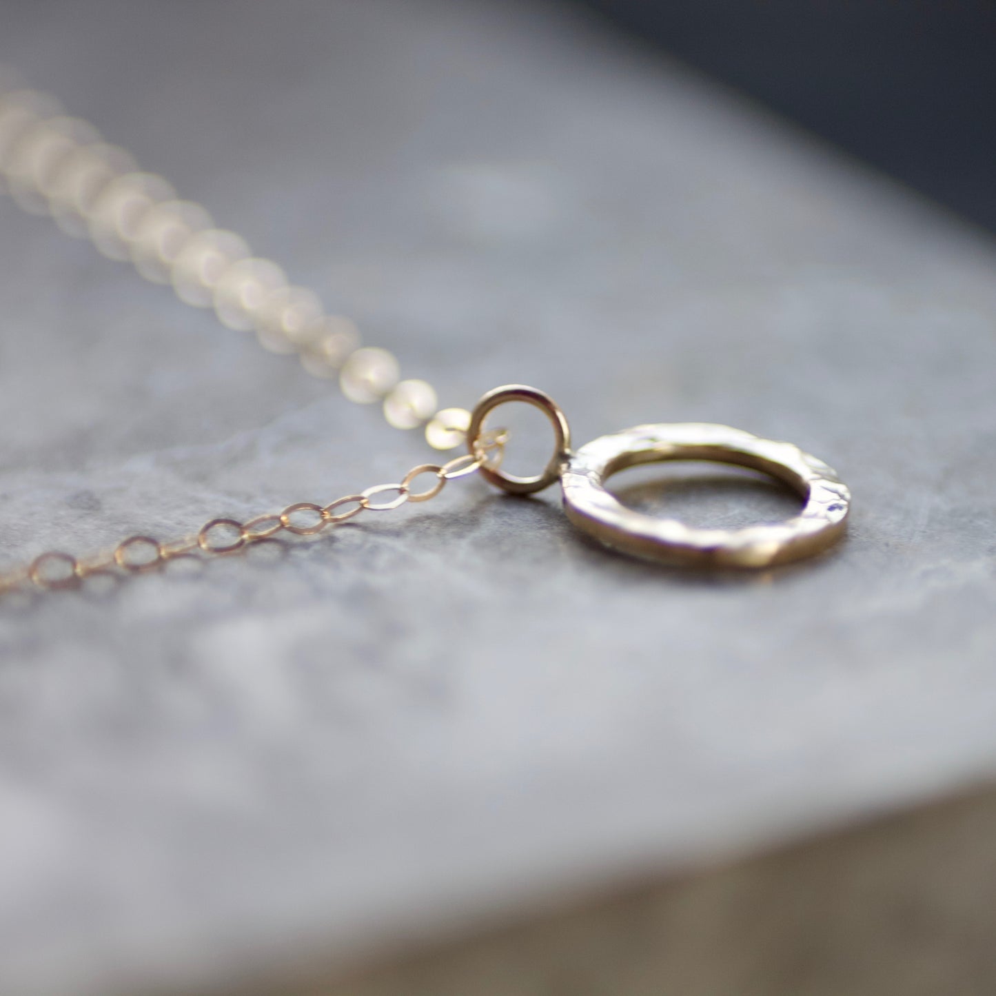 Solid Recycled 9ct Gold Hammered Halo Circle Pendant Necklace image 1