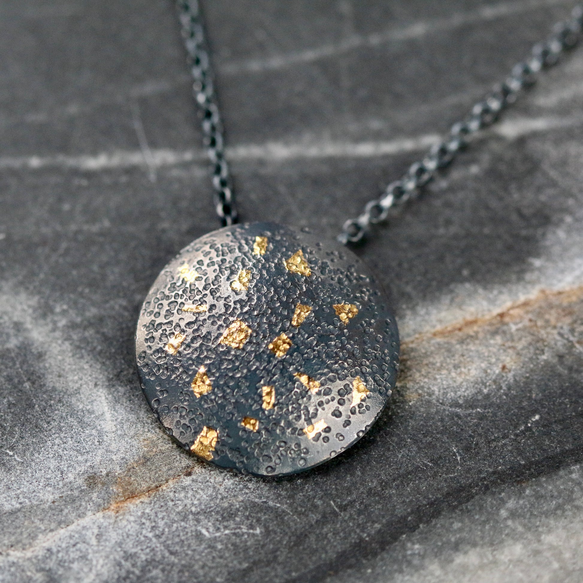 Keum Boo Oxidised Circle Confetti Drop Pendant Necklace image 0