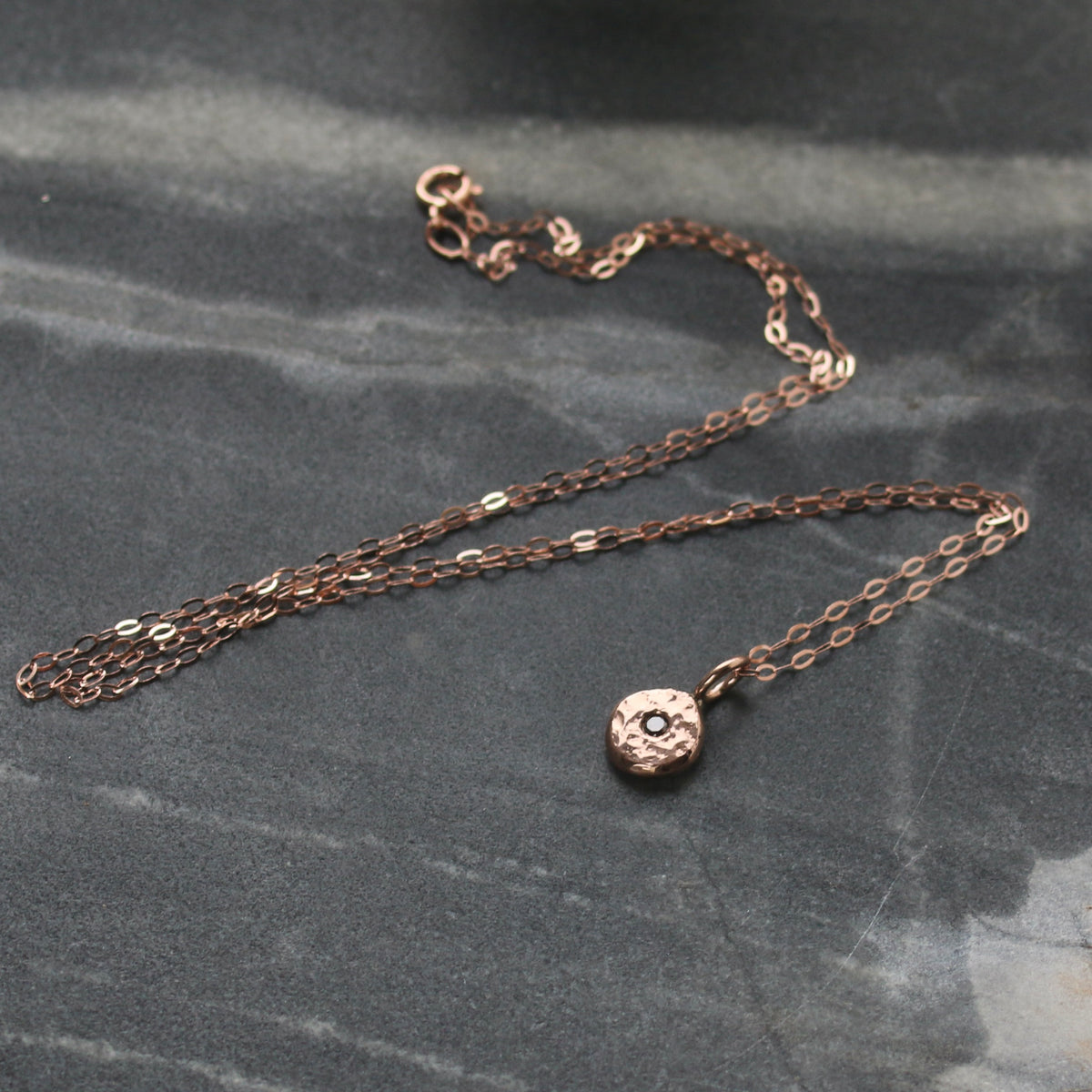 Cognac Diamond & Recycled Solid 9ct Rose Gold Pebble Pendant Necklace image 6