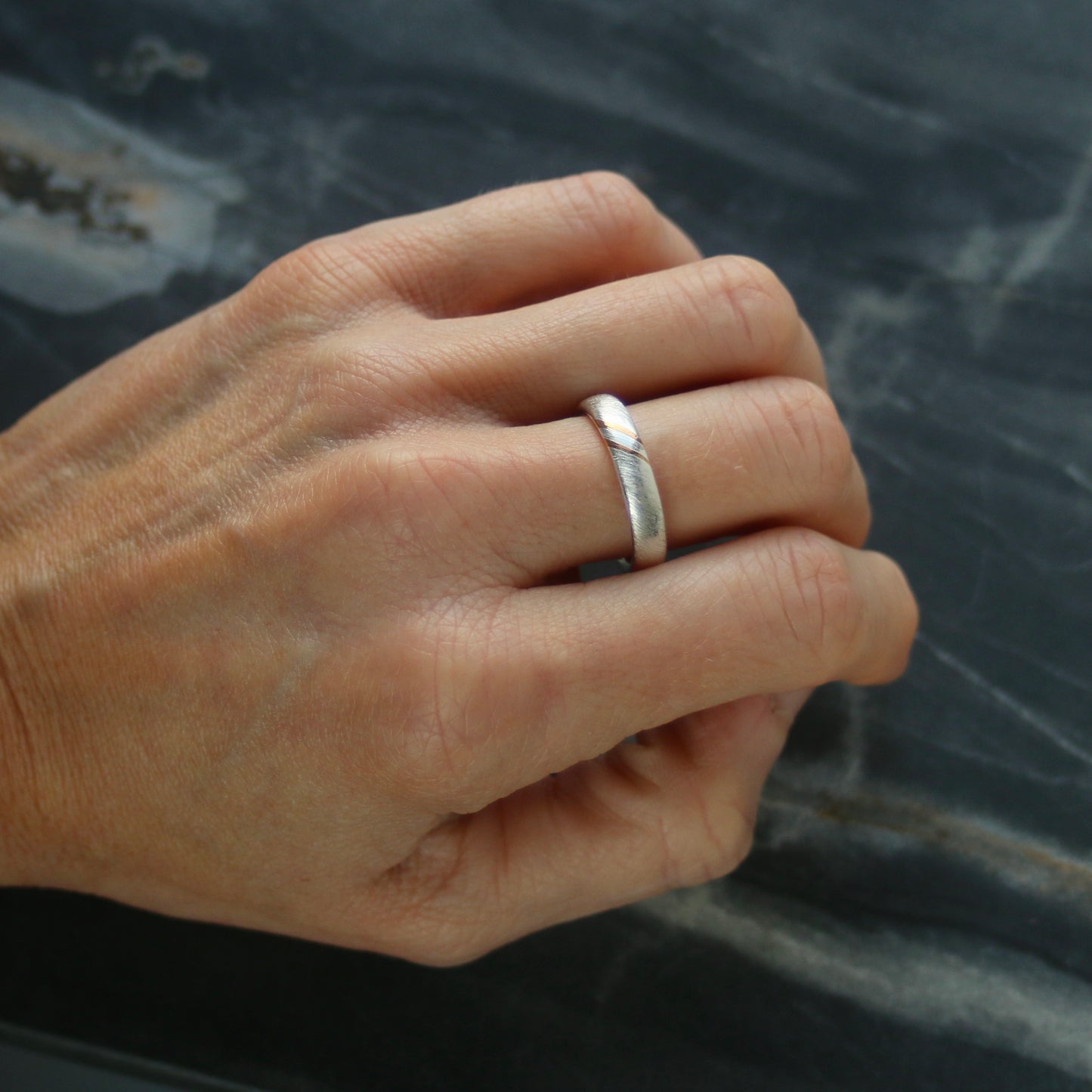 Silver & Gold Keum Boo Diagonal Textured Ring image 4