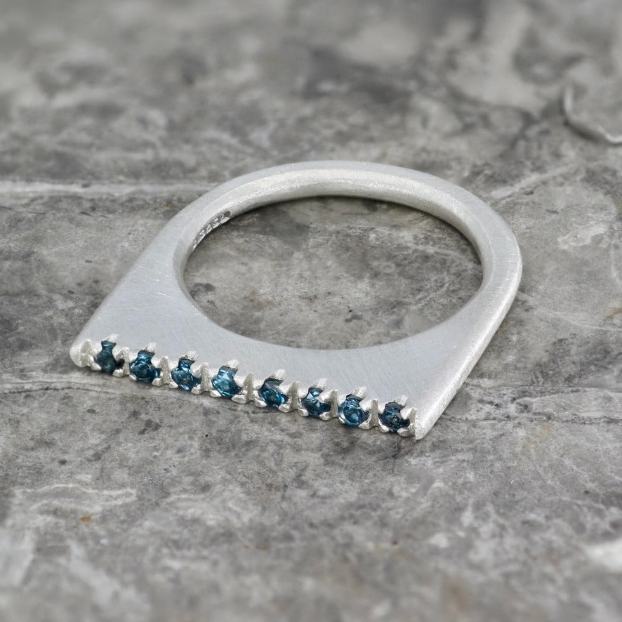 Blue Sapphire Horizontal Pavé Slice Ring image 7