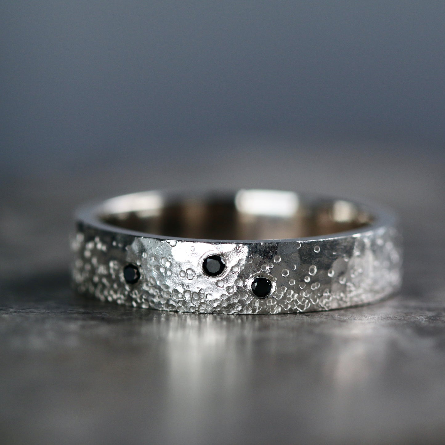 Silver Stipple 3 Black Diamond Ring image 1