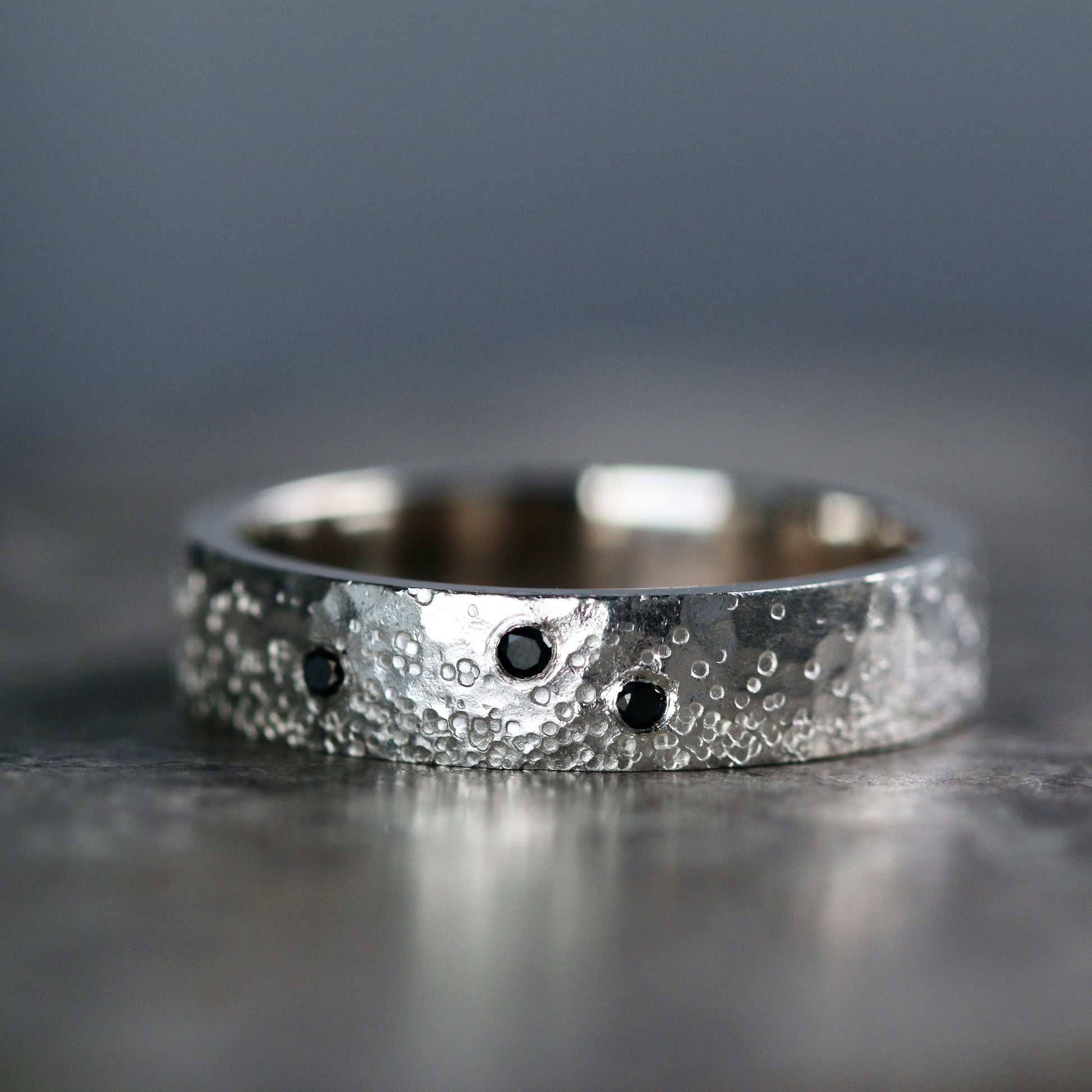 Silver Stipple 3 Black Diamond Ring image 1