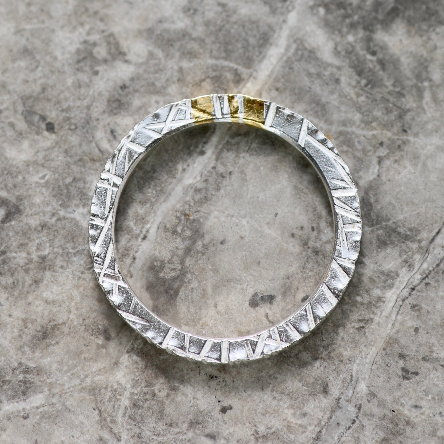 Linear Silver & Gold Textured 2mm Ring image 3