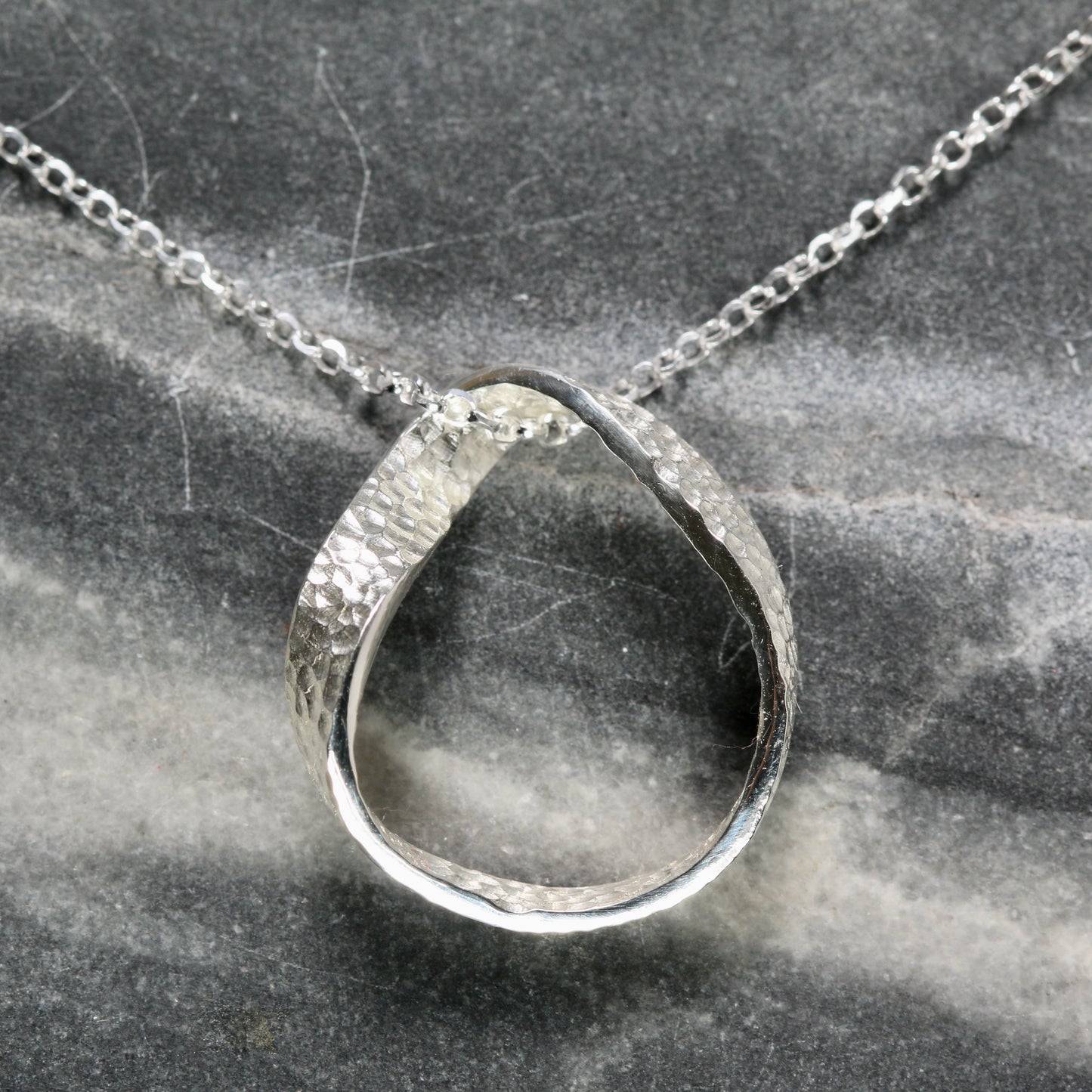Silver Textured Möbius Twist Ribbon Pendant image 2