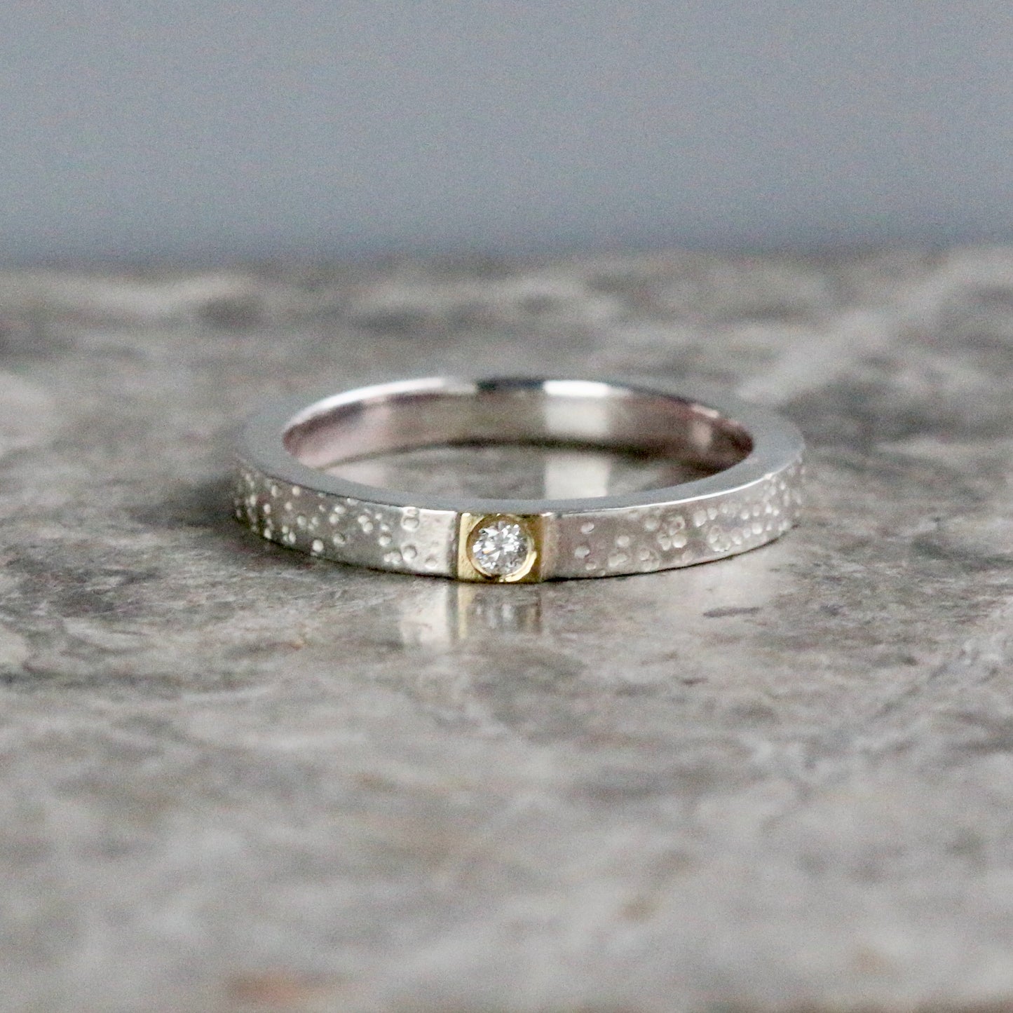 Diamond Silver + 18ct Gold Dot Ring UK Ring Size M image 0