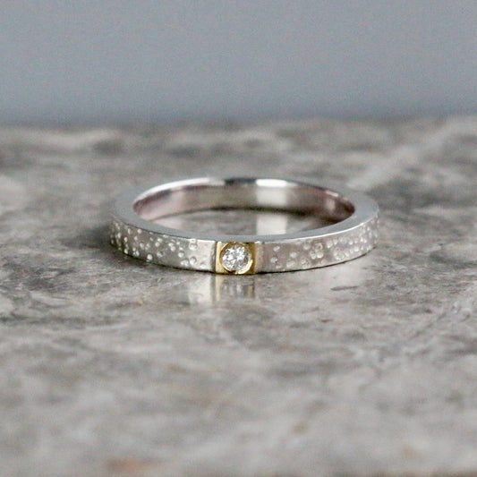 Diamond Silver + 18ct Gold Dot Ring UK Ring Size M image 0