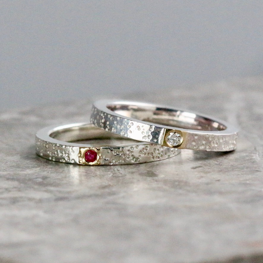 Diamond Silver + 18ct Gold Dot Ring UK Ring Size M image 4