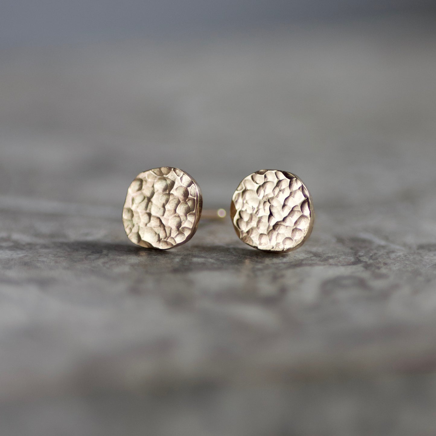 Recycled Solid 9ct Gold Hammered Disc Studs image 1