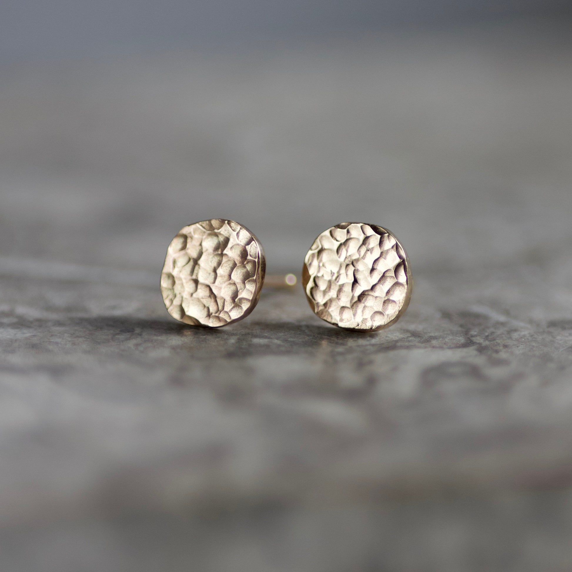 Recycled Solid 9ct Gold Hammered Disc Studs image 1