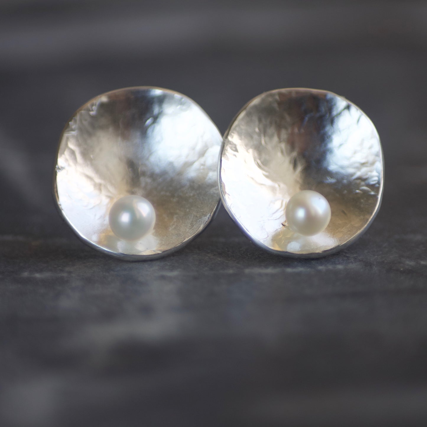 GEOM Pearl & Recycled Sterling Silver Stud Earrings image 4