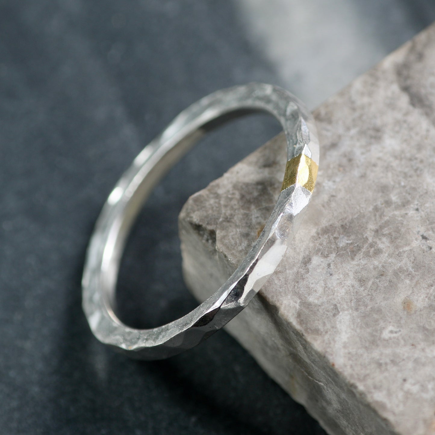 Hammered Silver & Gold 2mm Keum Boo Ring image 3