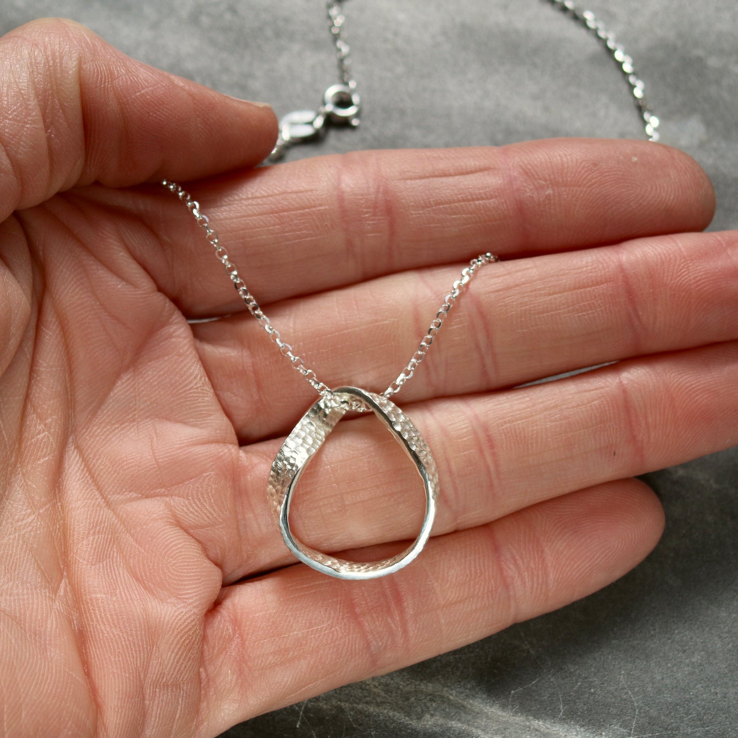 Silver Textured Möbius Twist Ribbon Pendant image 6