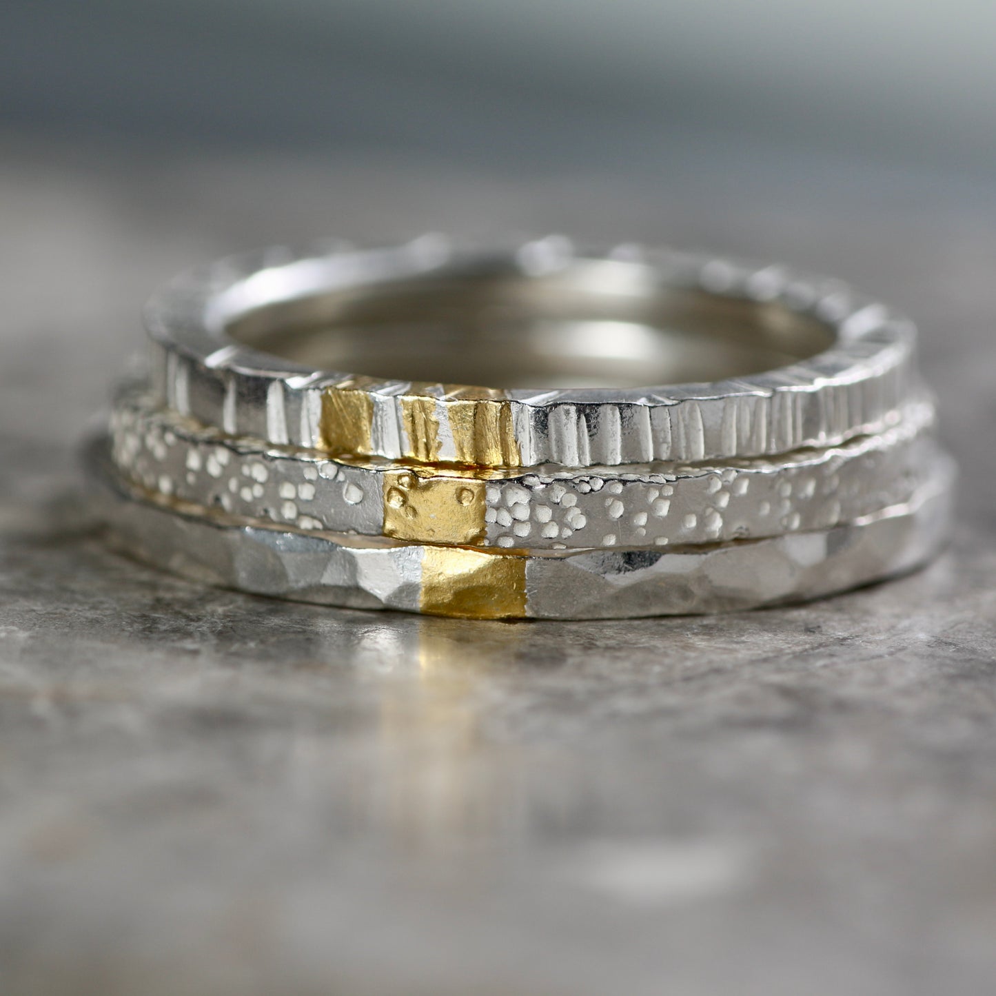 Dot Textured Silver & Gold 2mm Stacking Ring image 4