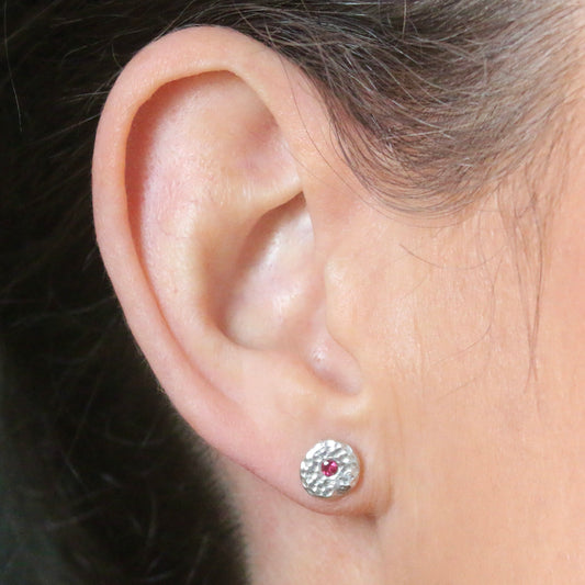 Pink Sapphire Solid Silver Pebble Stud Earrings image 0