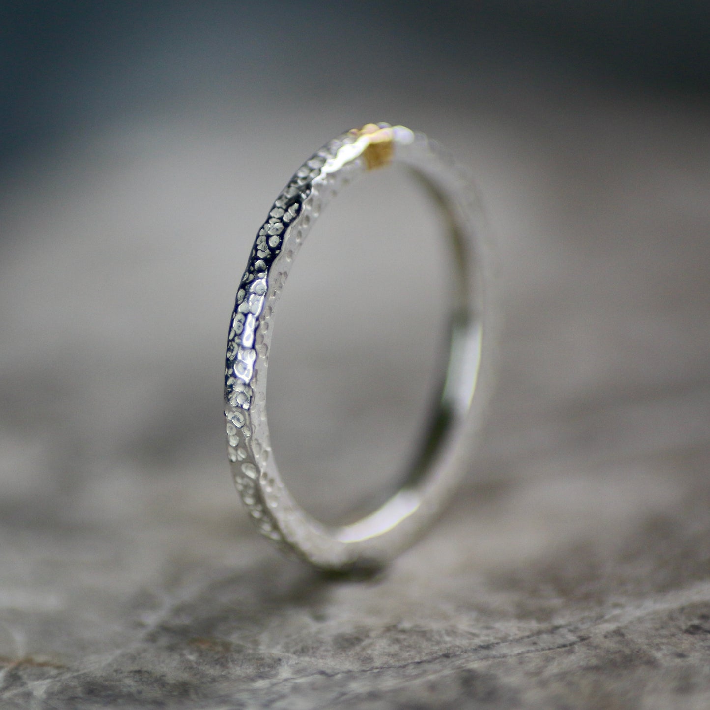 Dot Textured Silver & Gold Textured Skinny Stacking Ring image 1