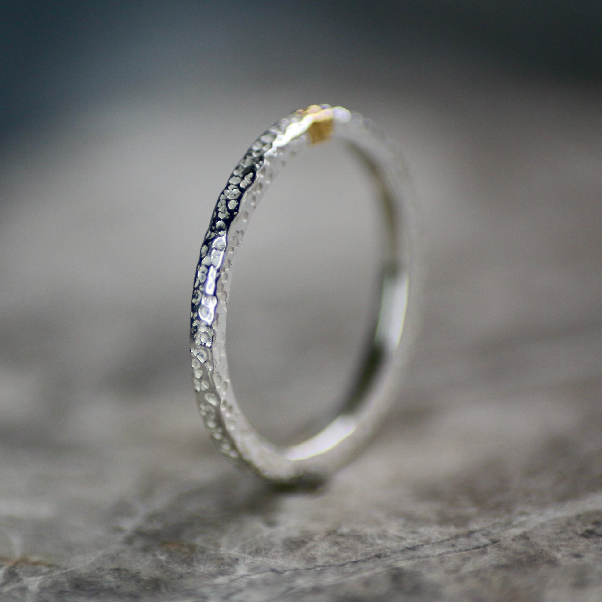 Dot Textured Silver & Gold Textured Skinny Stacking Ring image 1