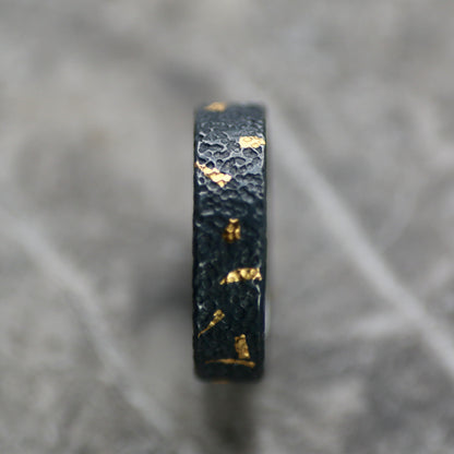 Oxidised Confetti Keum Boo Silver & Gold Textured 4mm Ring image 1