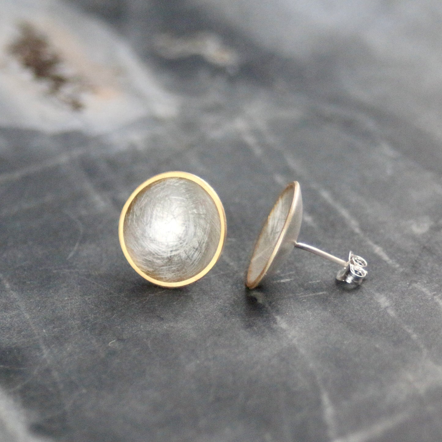 Large Silver + Gold Concave Disc Studs image 5