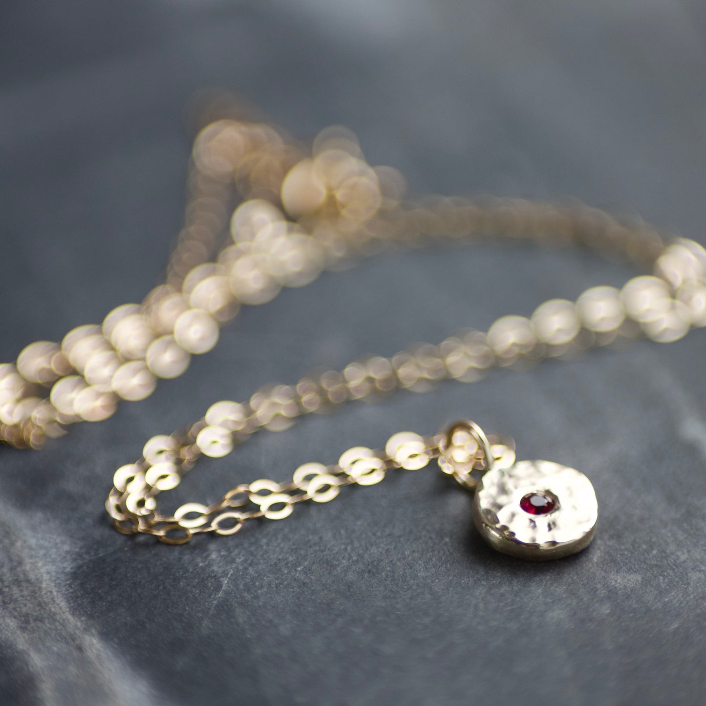 Ruby & Recycled Solid 9ct Yellow Gold Pebble Pendant Necklace image 1