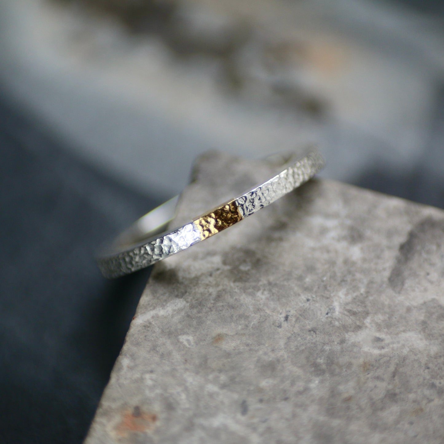2mm Silver & Gold Keum Boo Textured Ring image 1