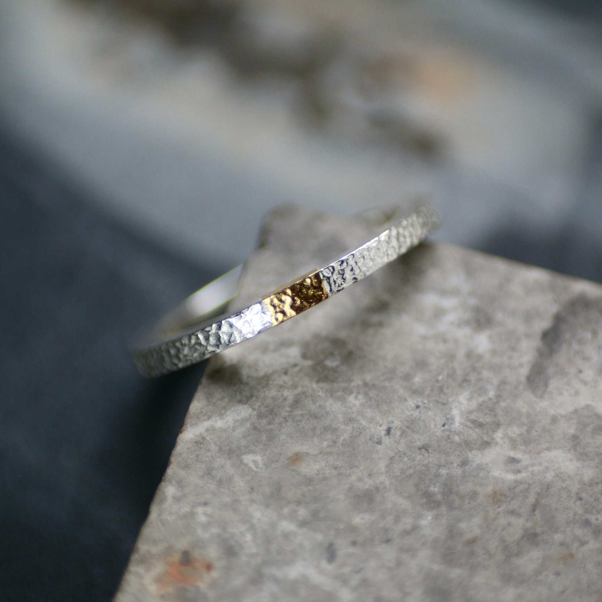 2mm Silver & Gold Keum Boo Textured Ring image 1