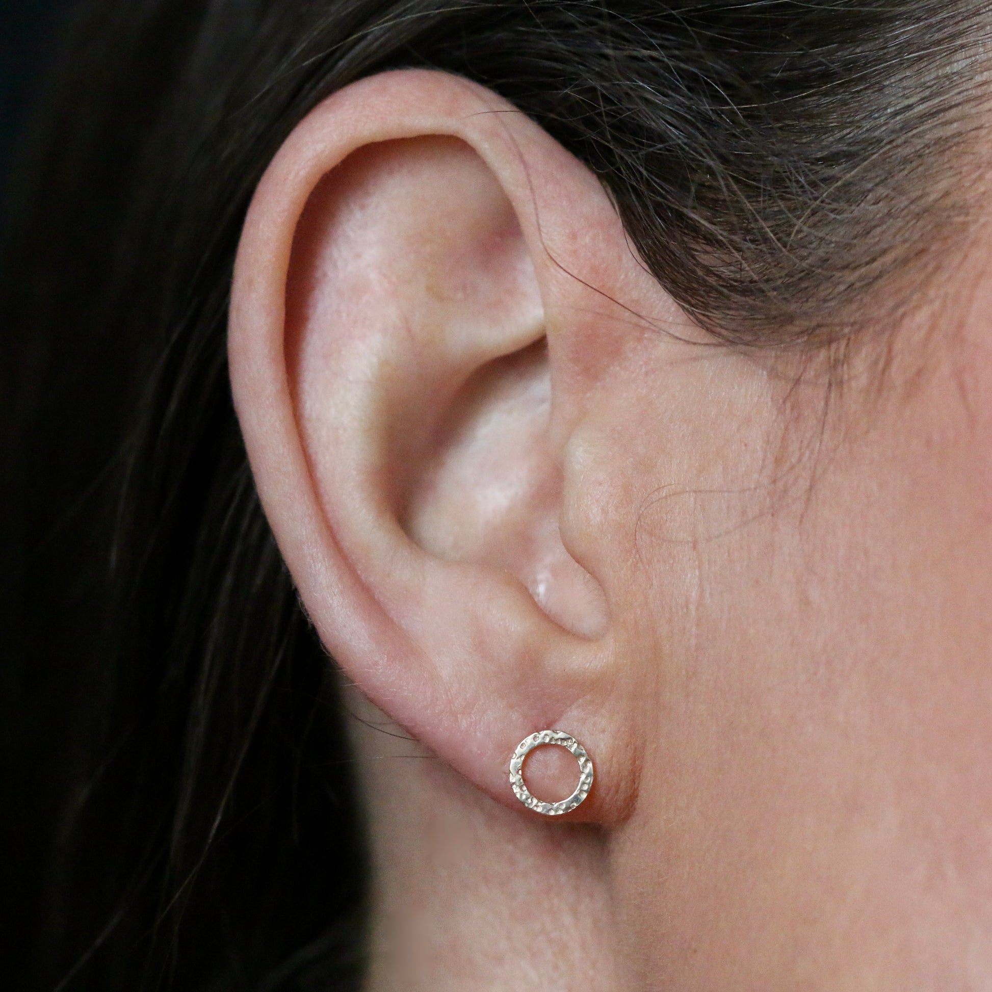 Solid Mini Linear Textured 9ct Yellow Gold Halo Studs image 6