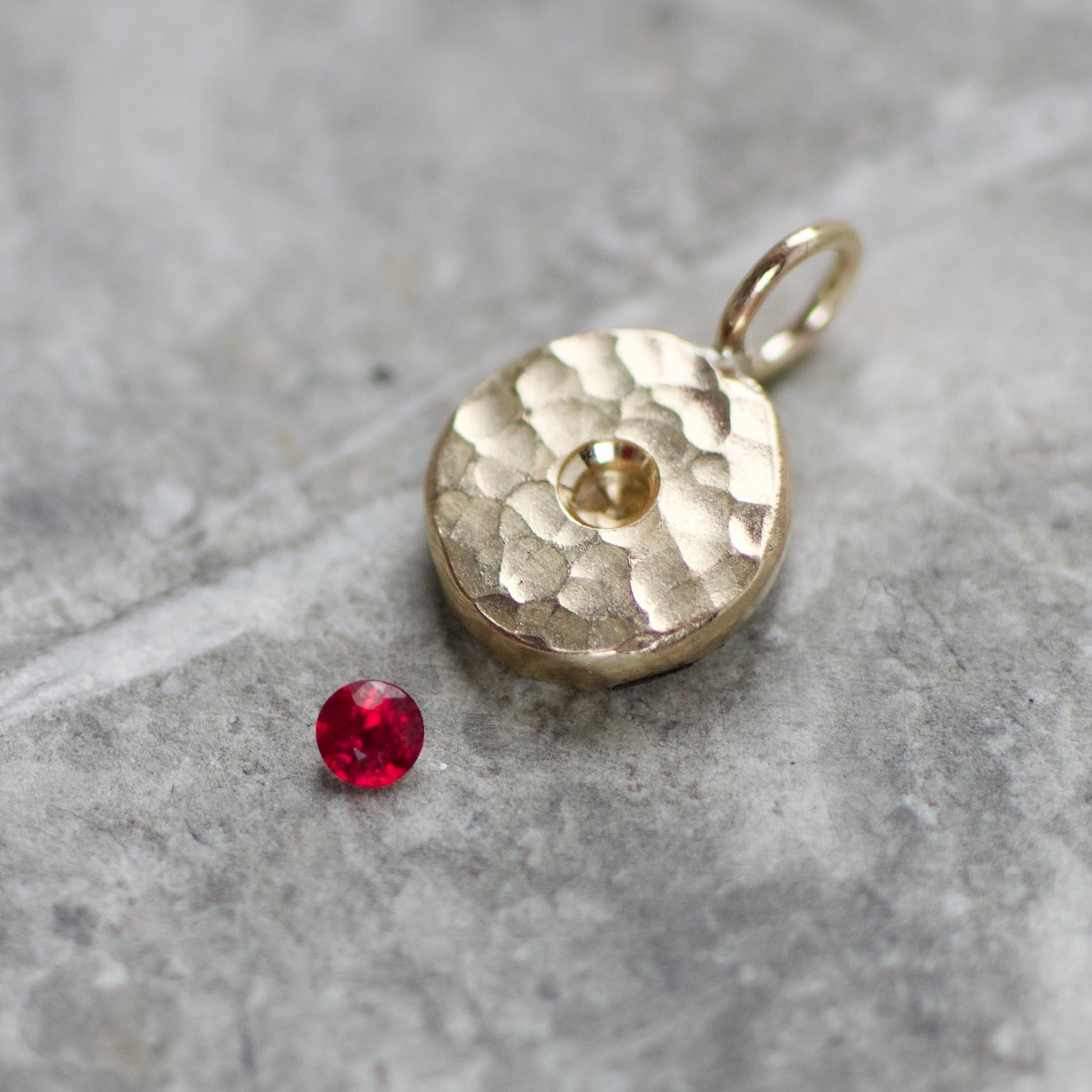 Ruby & Recycled Solid 9ct Yellow Gold Pebble Pendant Necklace image 4