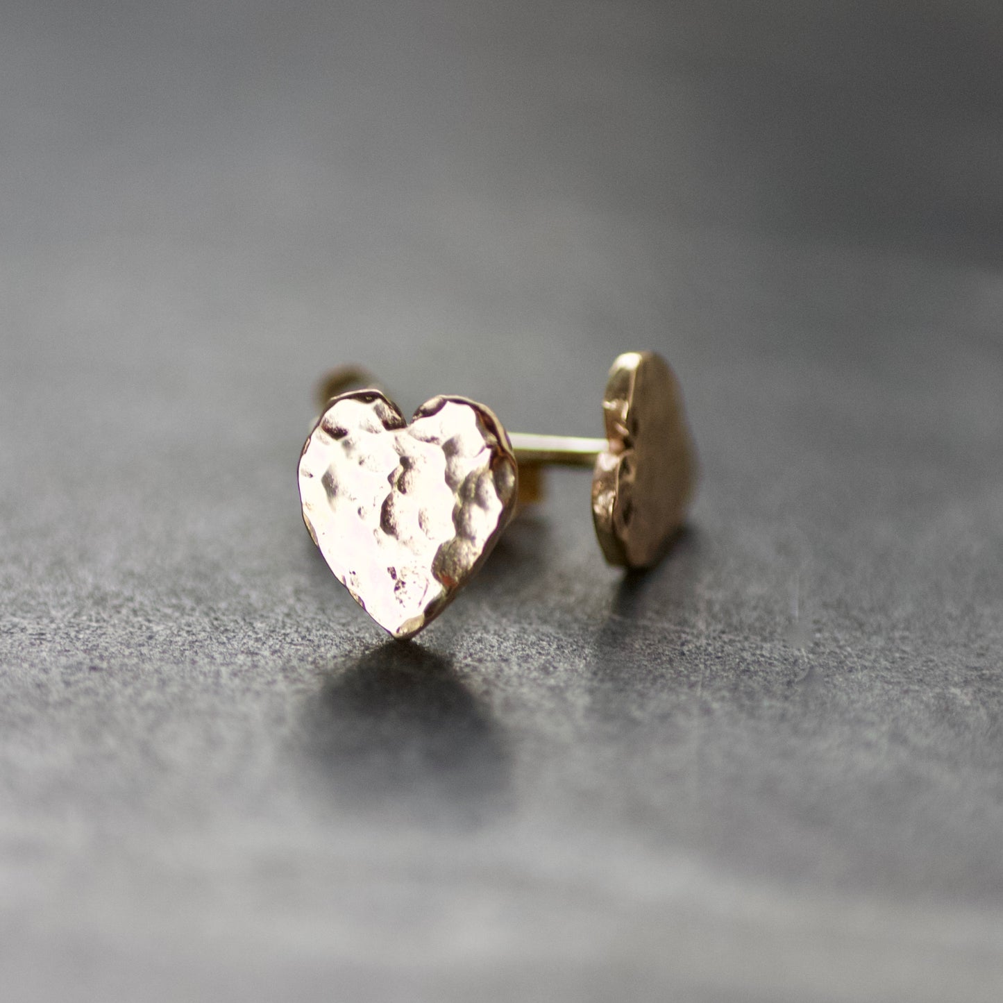 Solid 9ct Gold Hammered Heart Stud Earrings image 7