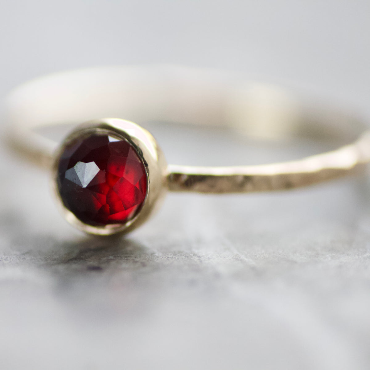 Solid 9ct Gold & Red Almandine Garnet Skinny Stacking Ring UK Size N ½ image 2