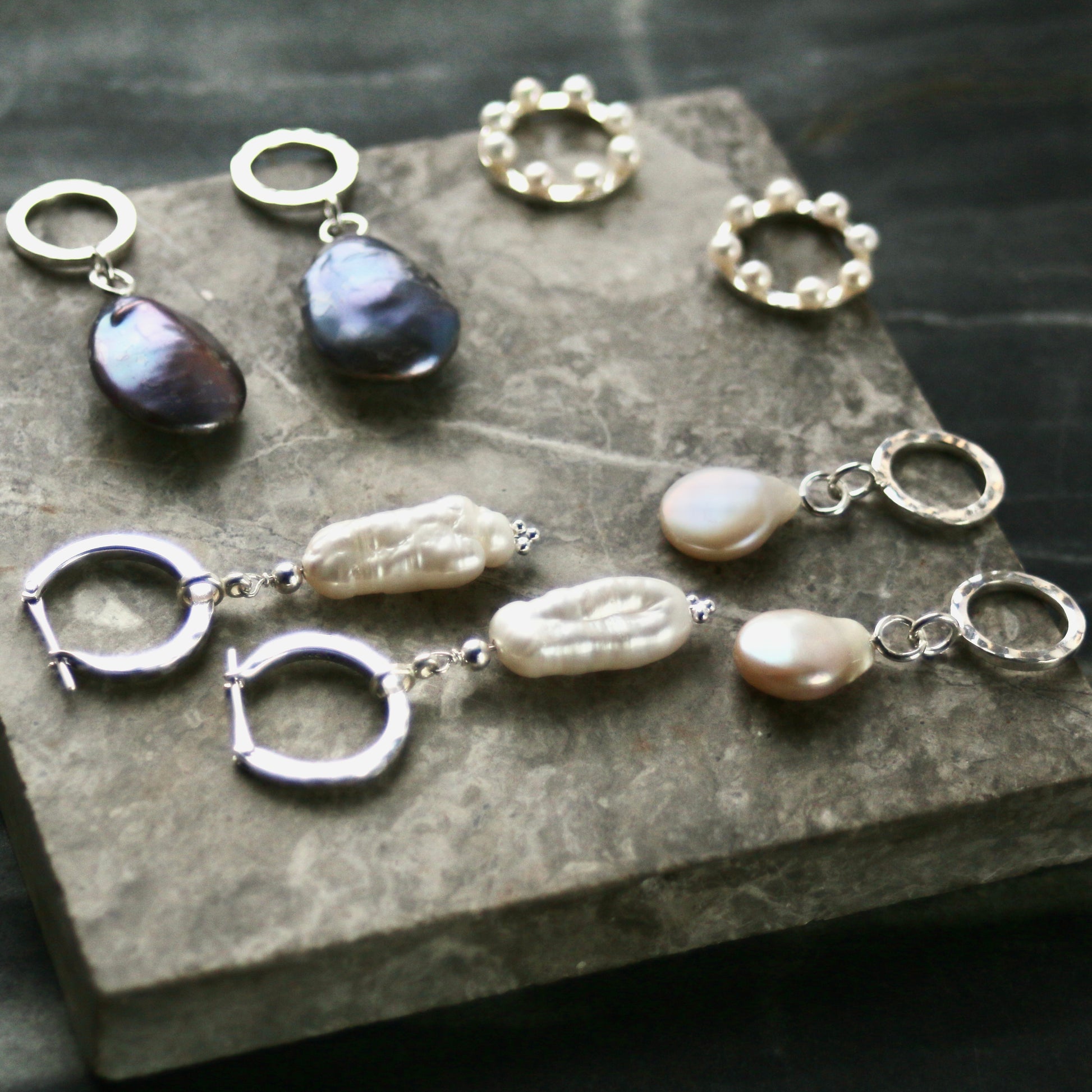 Pearl Silver Circle Studs image 4