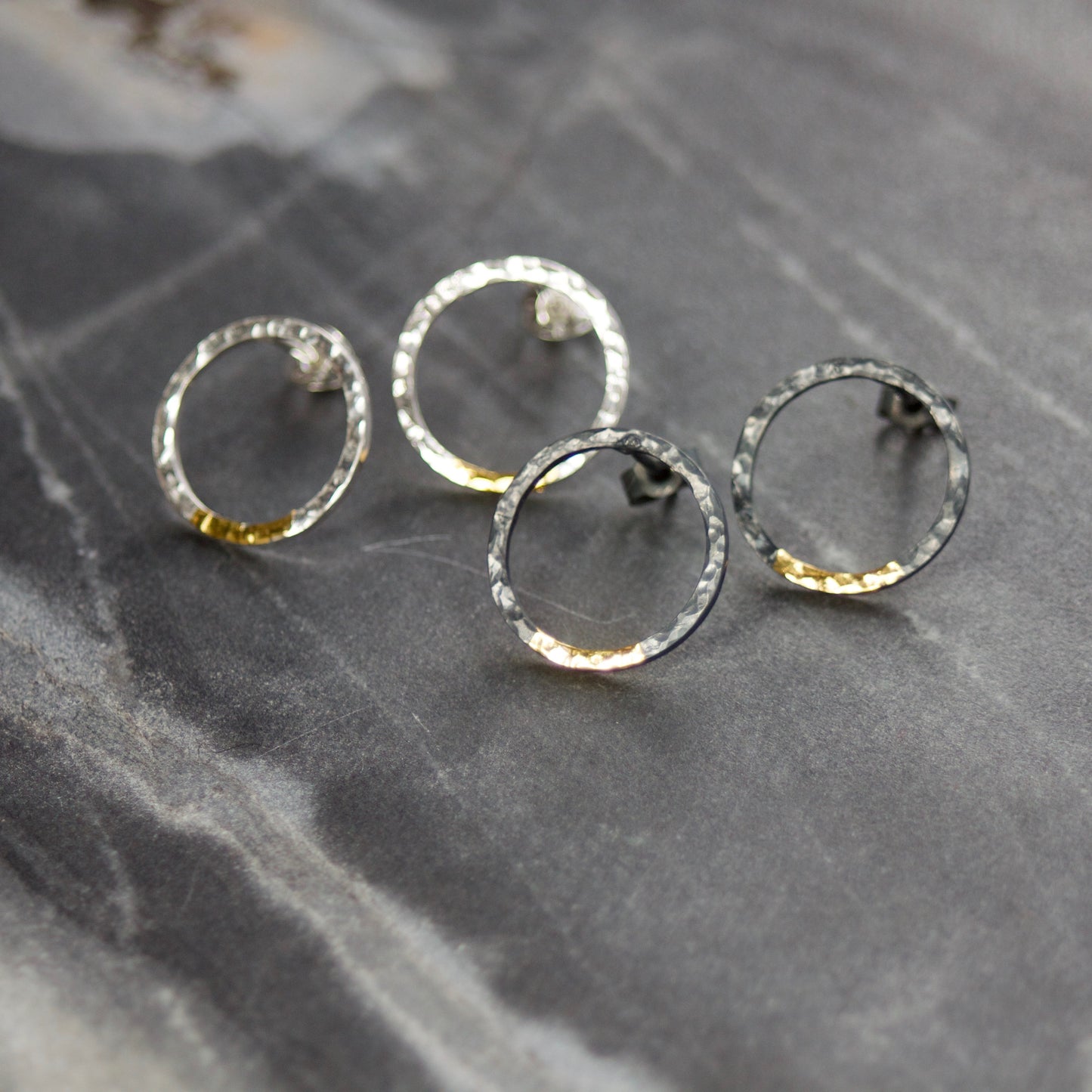 Keum Boo Hammered Sterling Silver & 24ct Gold Hoop Studs image 3