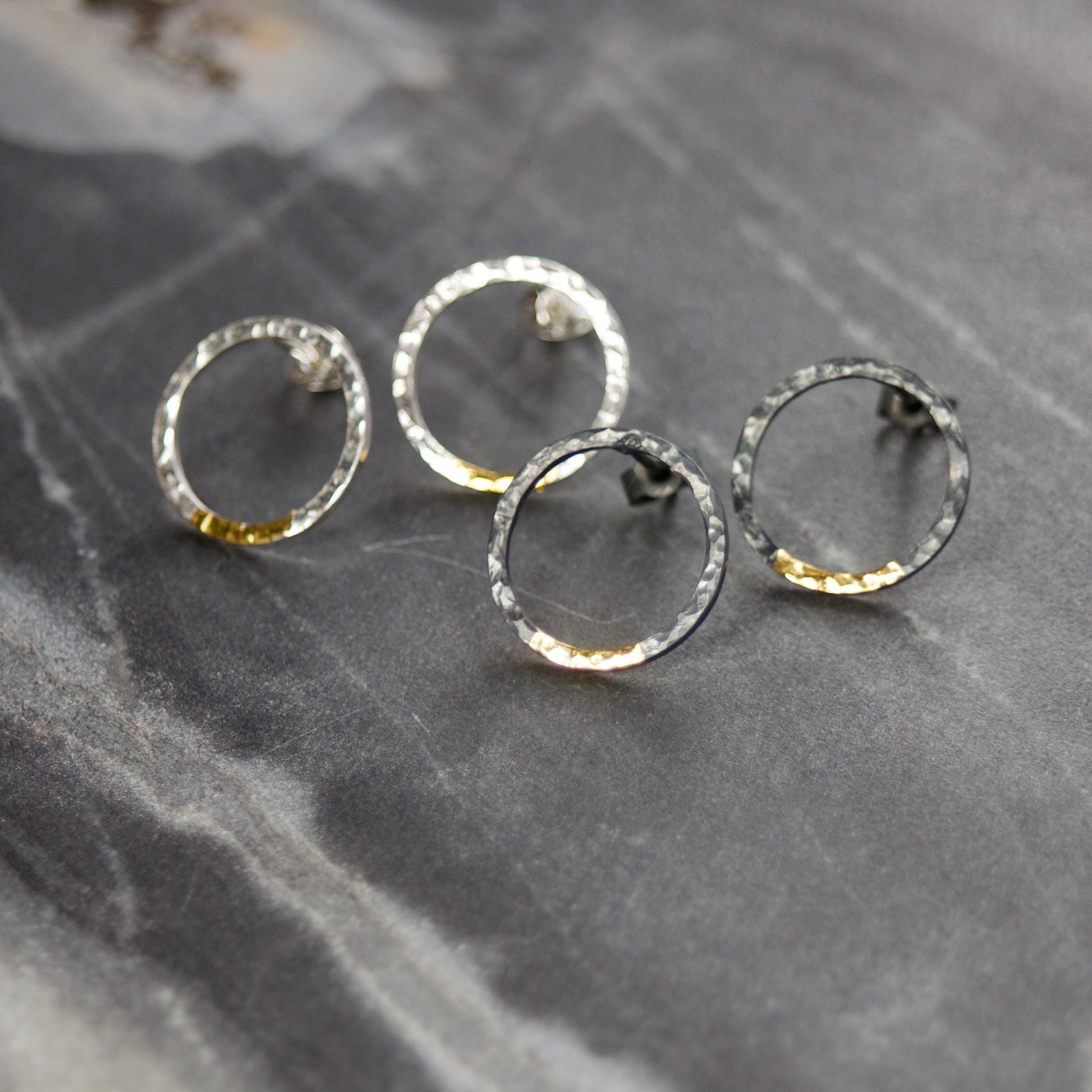 Keum Boo Hammered Sterling Silver & 24ct Gold Hoop Studs image 3