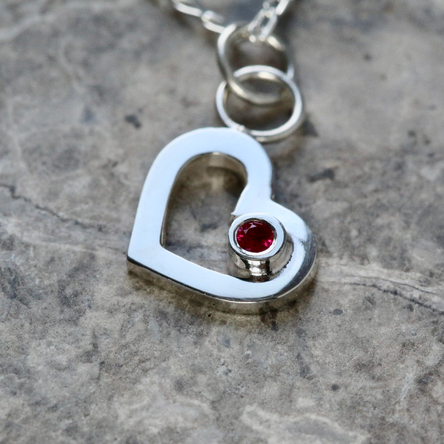 Recycled Solid Silver Open Heart & Ruby Pendant Necklace image 3