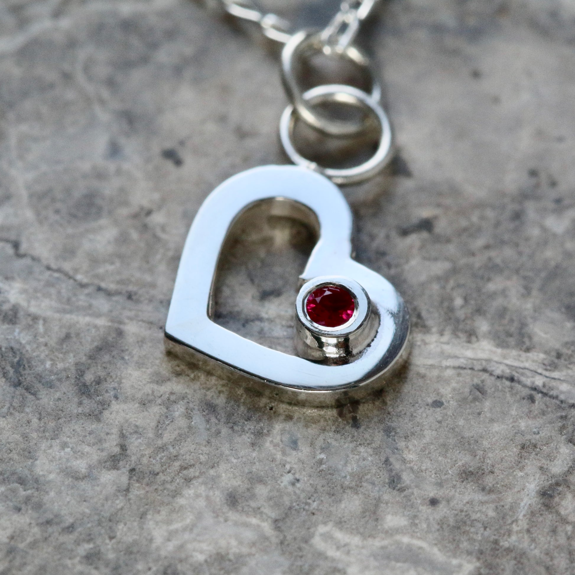 Recycled Solid Silver Open Heart & Ruby Pendant Necklace image 3