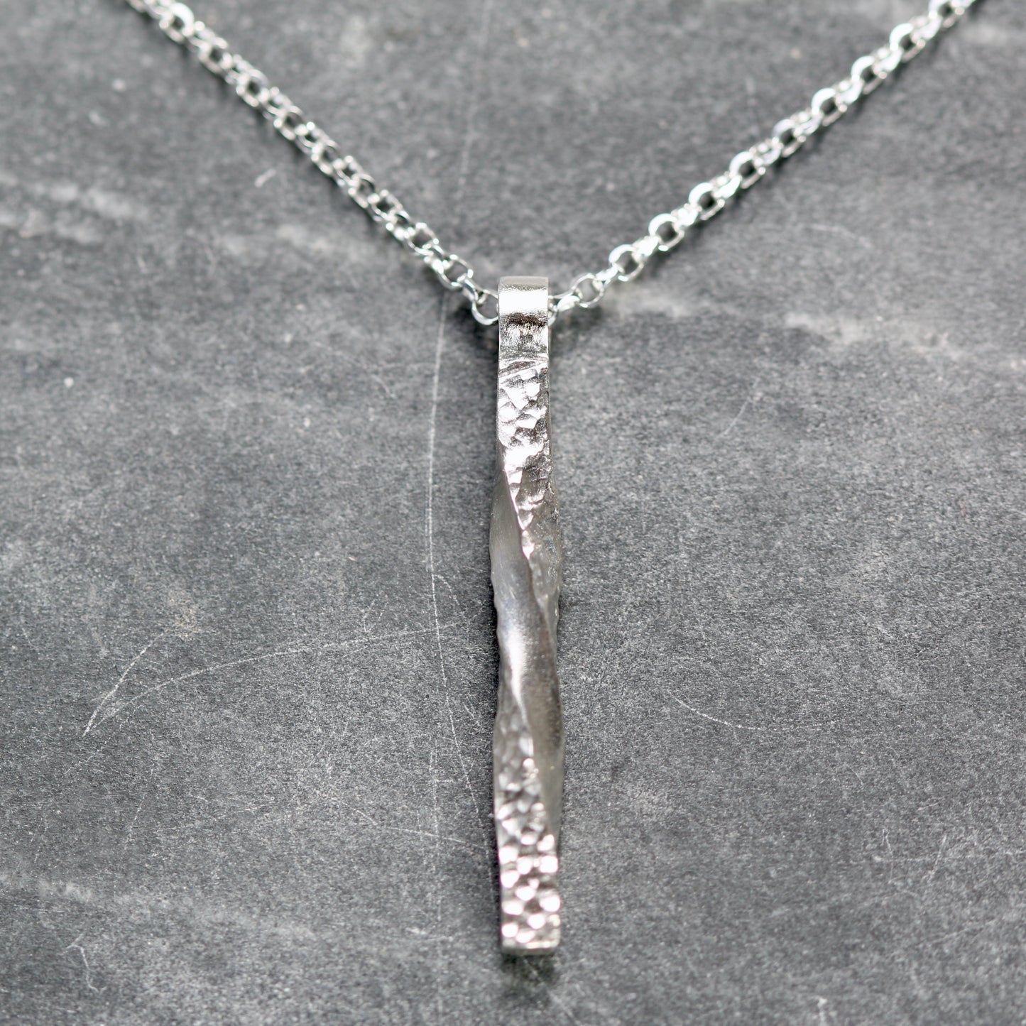Silver Textured Twist Column Pendant image 2