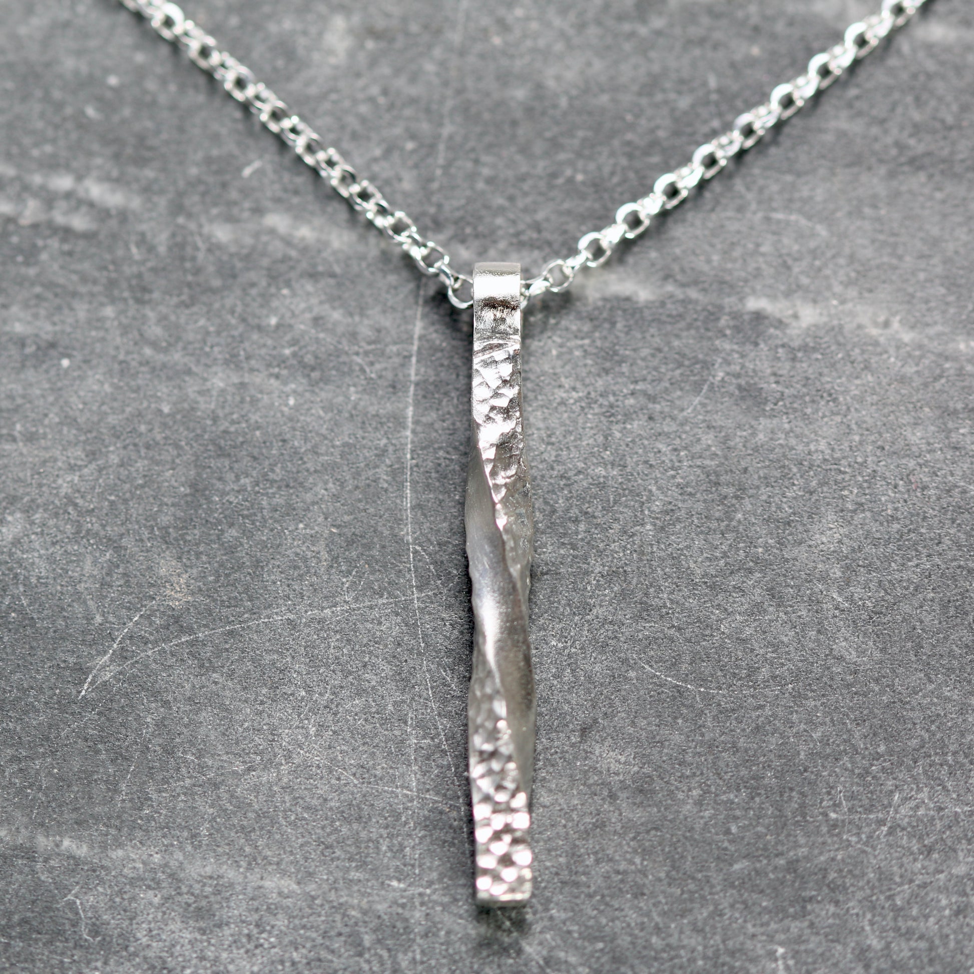 Silver Textured Twist Column Pendant image 2