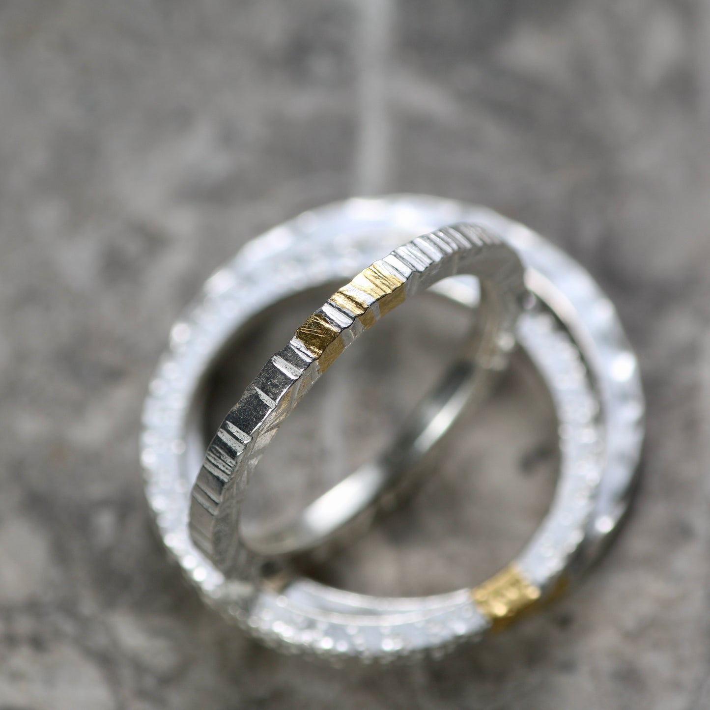 Linear Silver & Gold Textured 2mm Ring image 4
