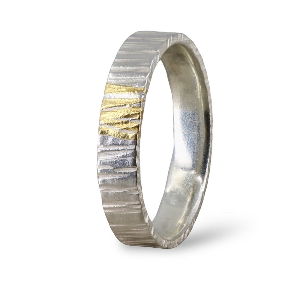 Silver & Gold Linear Textured 4mm Keum Boo Ring image 0