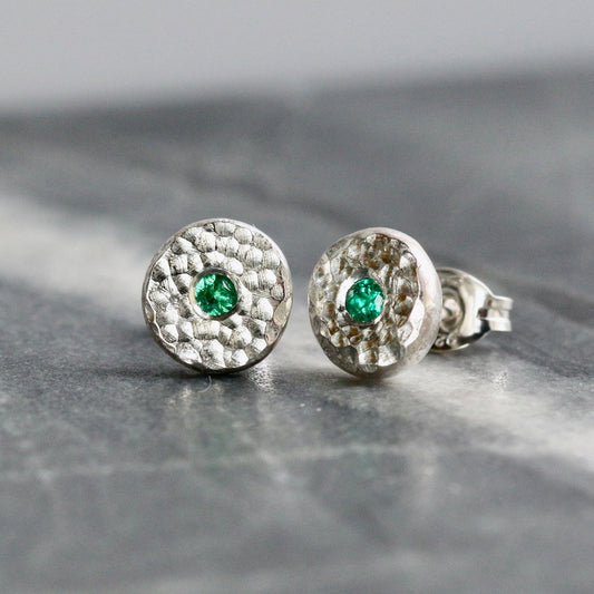 Emerald Solid Silver Pebble Stud Earrings image 0