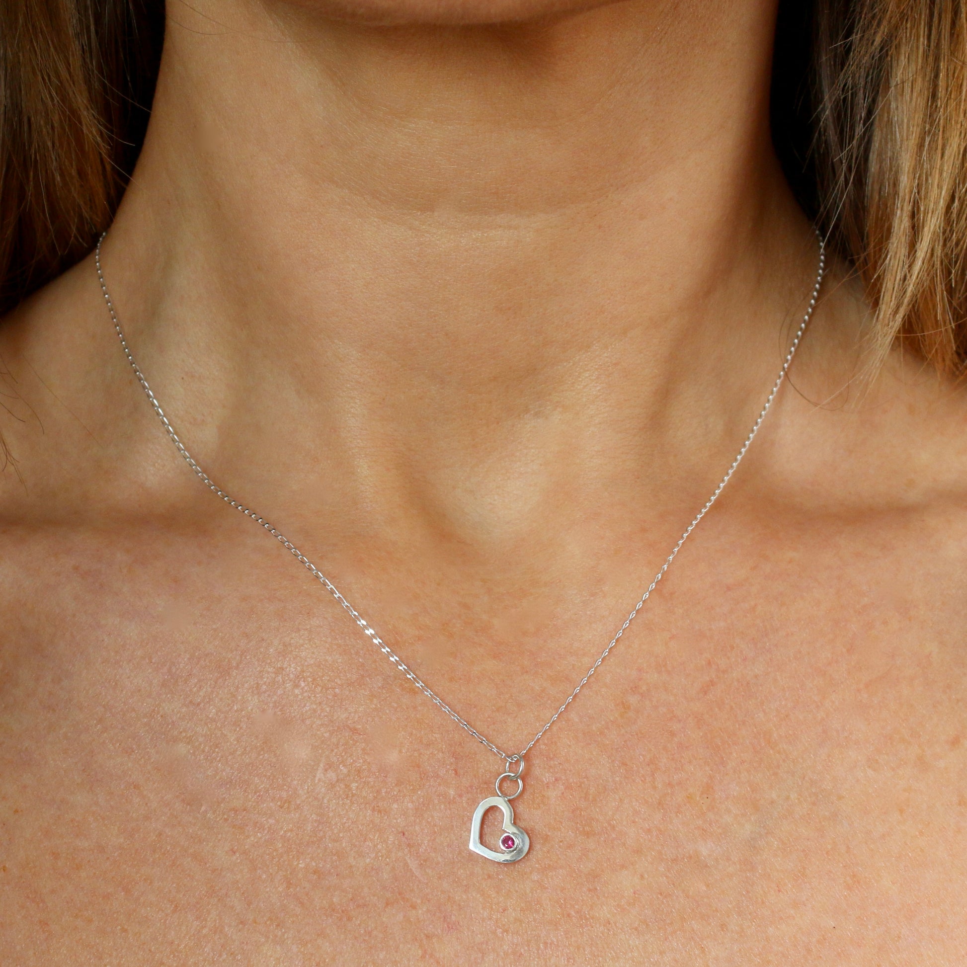 Recycled Solid Silver Open Heart &amp; Aquamarine Pendant Necklace image 2