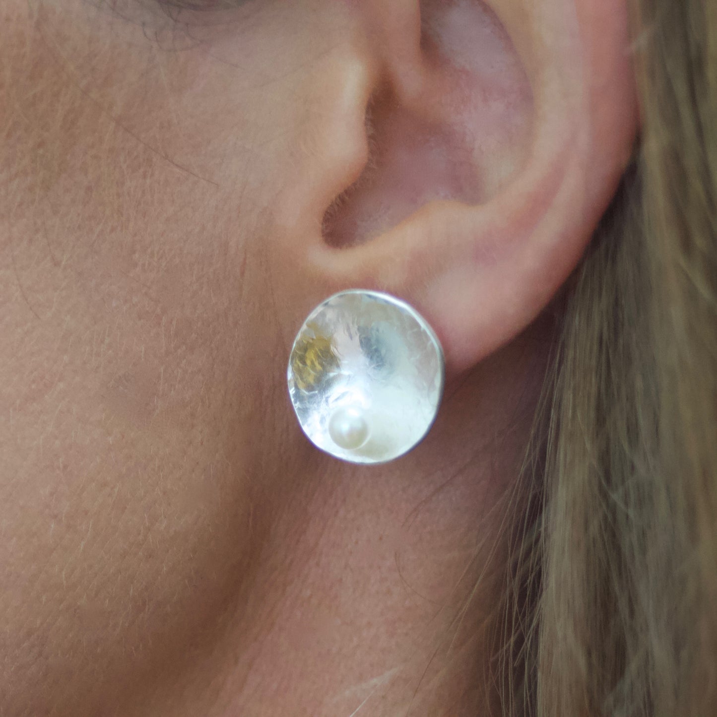 GEOM Pearl & Recycled Sterling Silver Stud Earrings image 1