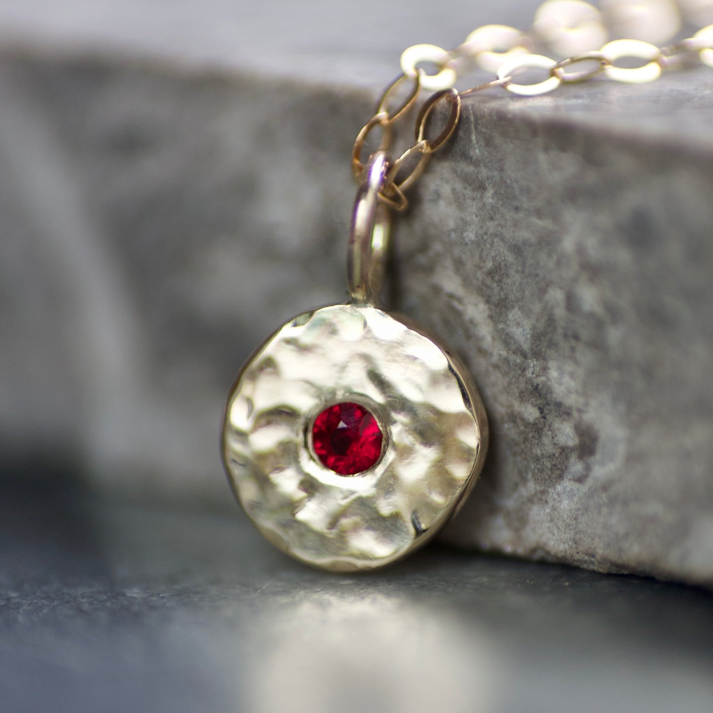 Ruby & Recycled Solid 9ct Yellow Gold Pebble Pendant Necklace image 0