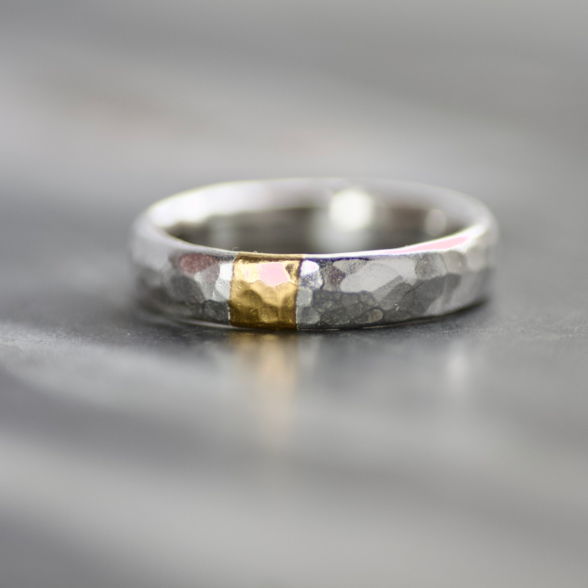 Hammered Silver & Gold Textured 4mm Ring image 1