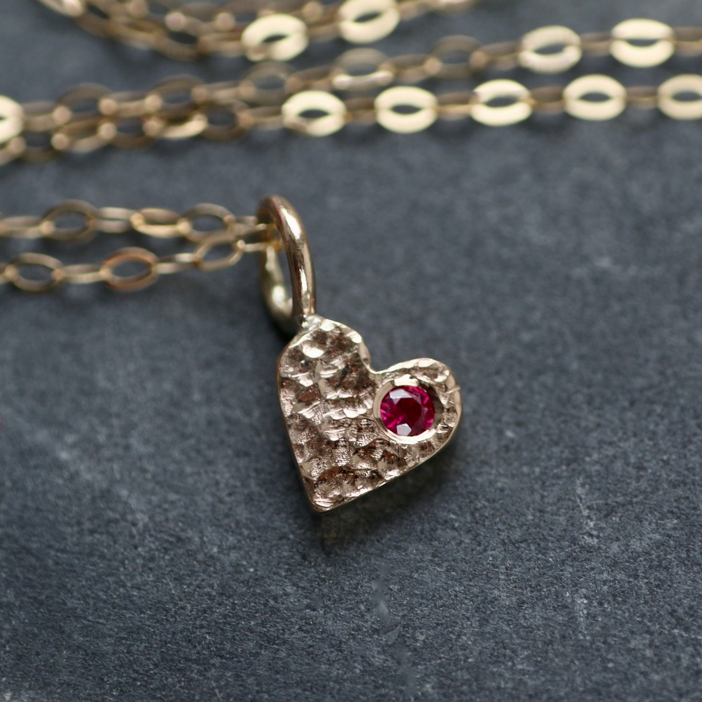 Ruby & Recycled Solid 9ct Yellow Gold Heart Pendant Necklace image 5