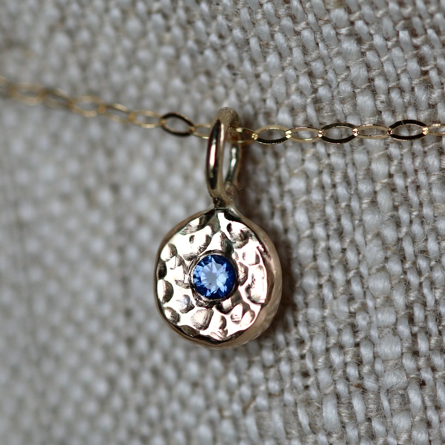 Blue Sapphire & Recycled Solid 9ct Yellow Gold Pebble Pendant Necklace image 2